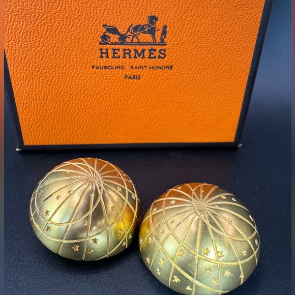 Hermes Vintage Clip Earrings 18К Gold Plated - Box Included - Picture 2 of 10